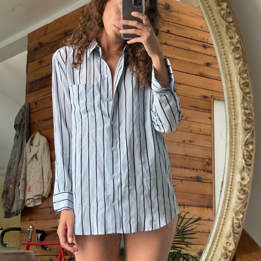 Equipment Silk “Dad” Striped Button Up Blouse